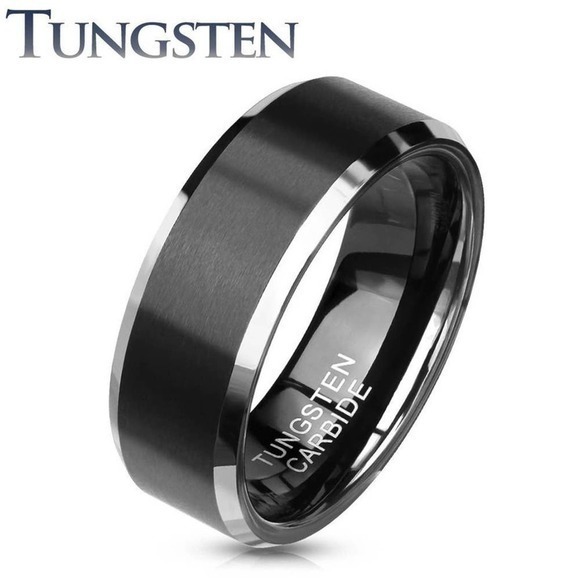 Black Brushed Center Black Tungsten Carbide Ring Size 9 - Picture 1 of 3